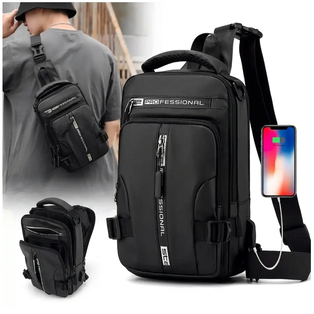 TORBA ANTYKRADZIEŻOWA SASZETKA MAŁY PLECAK WODOODPORNA PORT USB 30x18.5CM